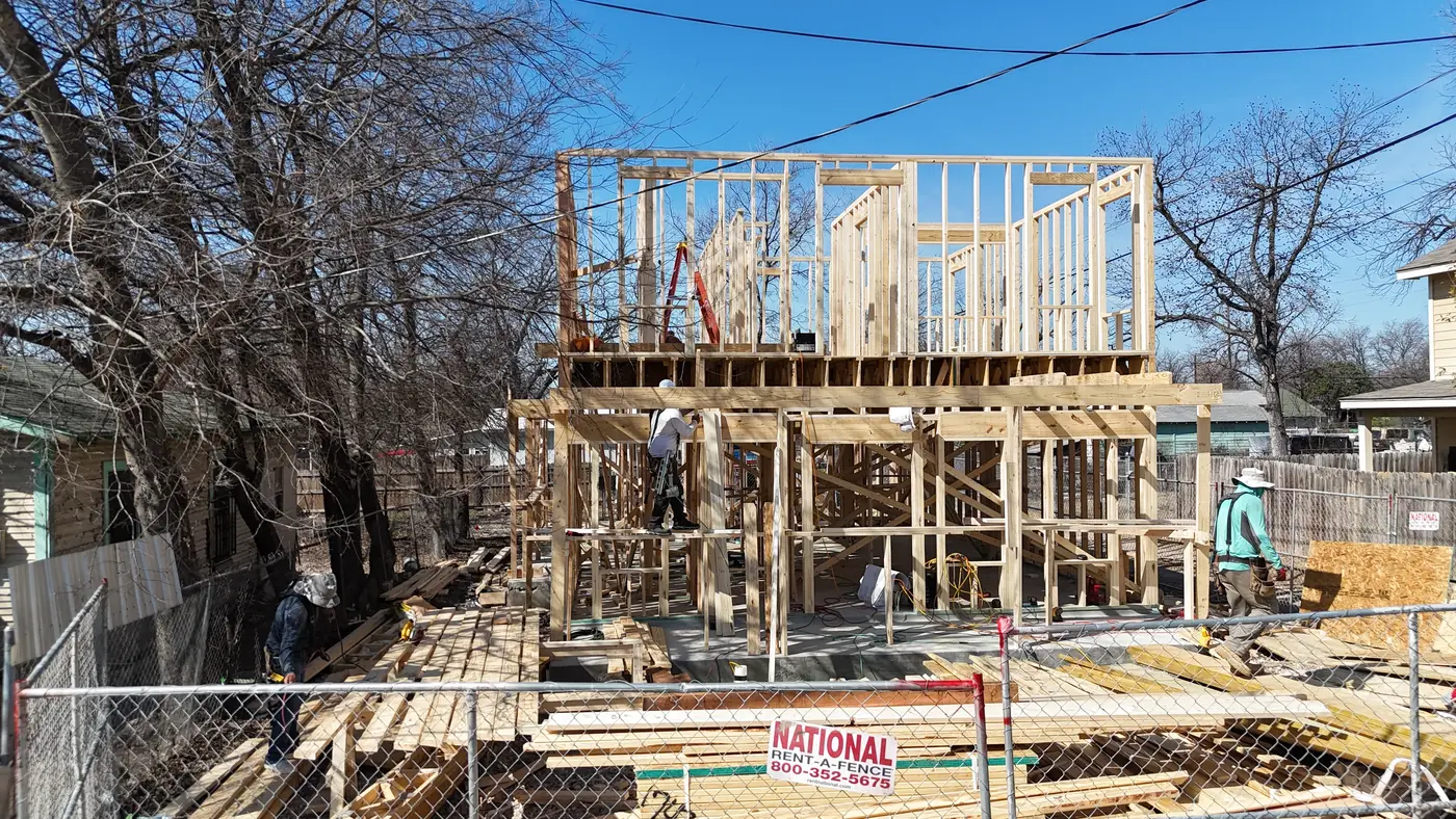 Two-story structure framed in wood