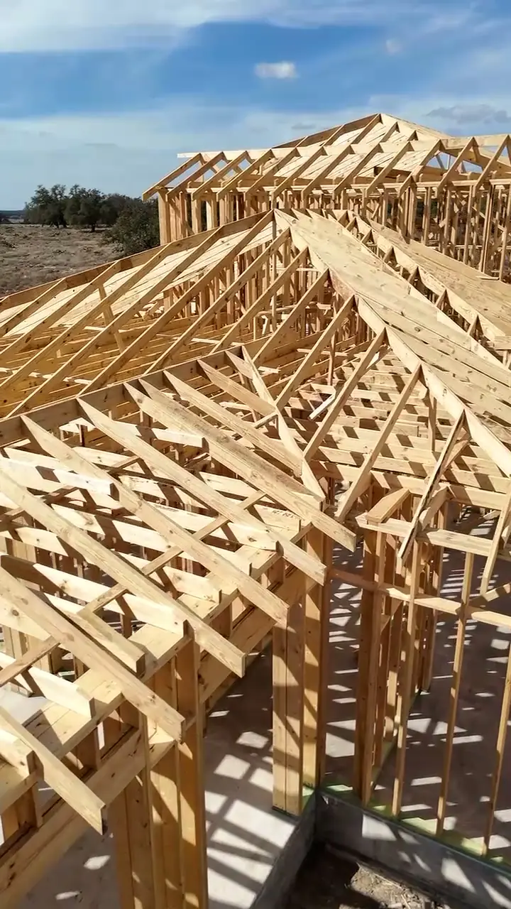 Roof trusses installed on a new build
